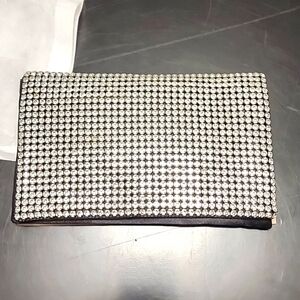 Amber Sceats rhinestone embellished clutch purse with chain strap